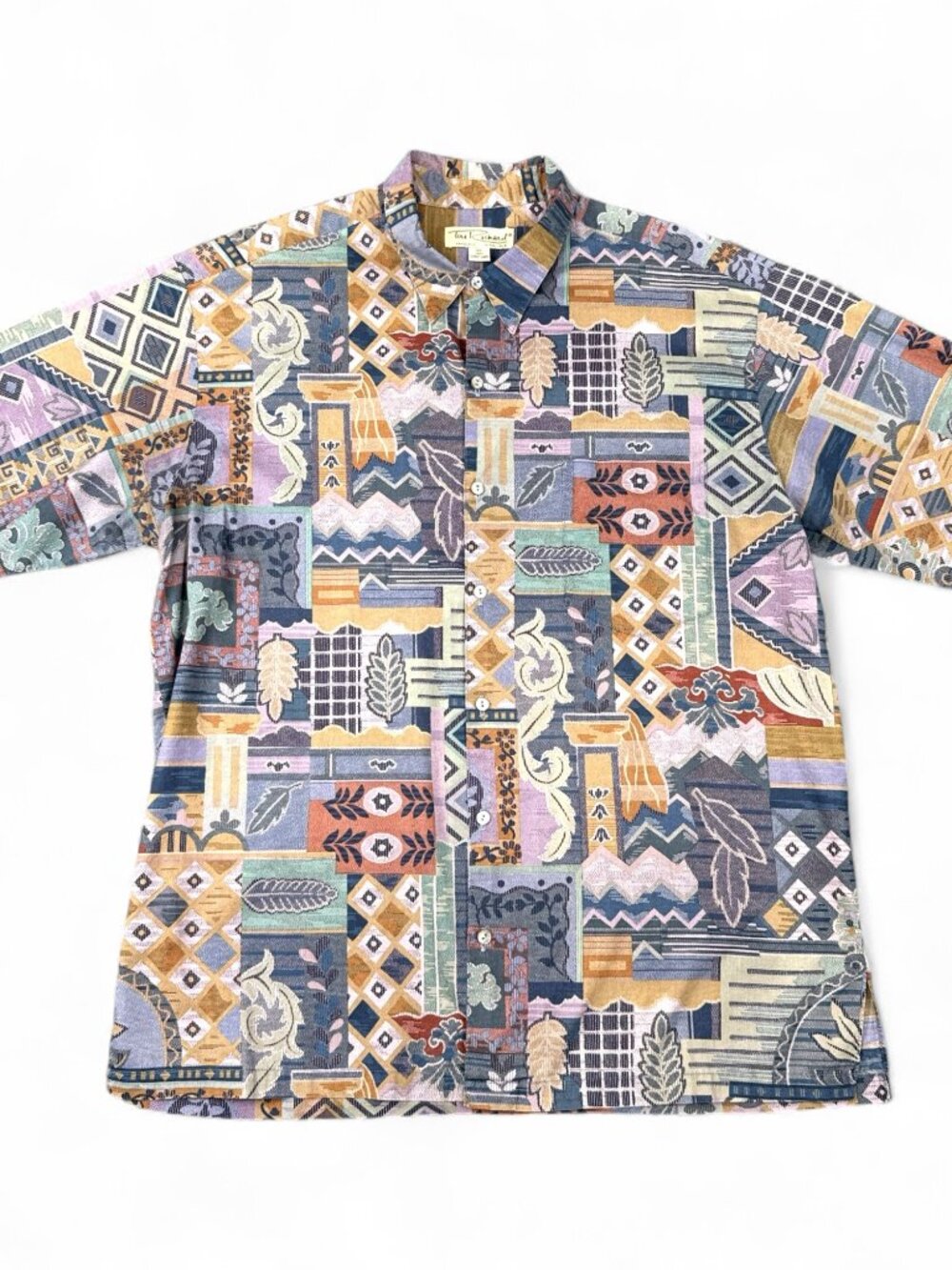 Tori Richard Hawaiian Camp Shirt Men XL Patchwork Geometric Cotton Lawn
